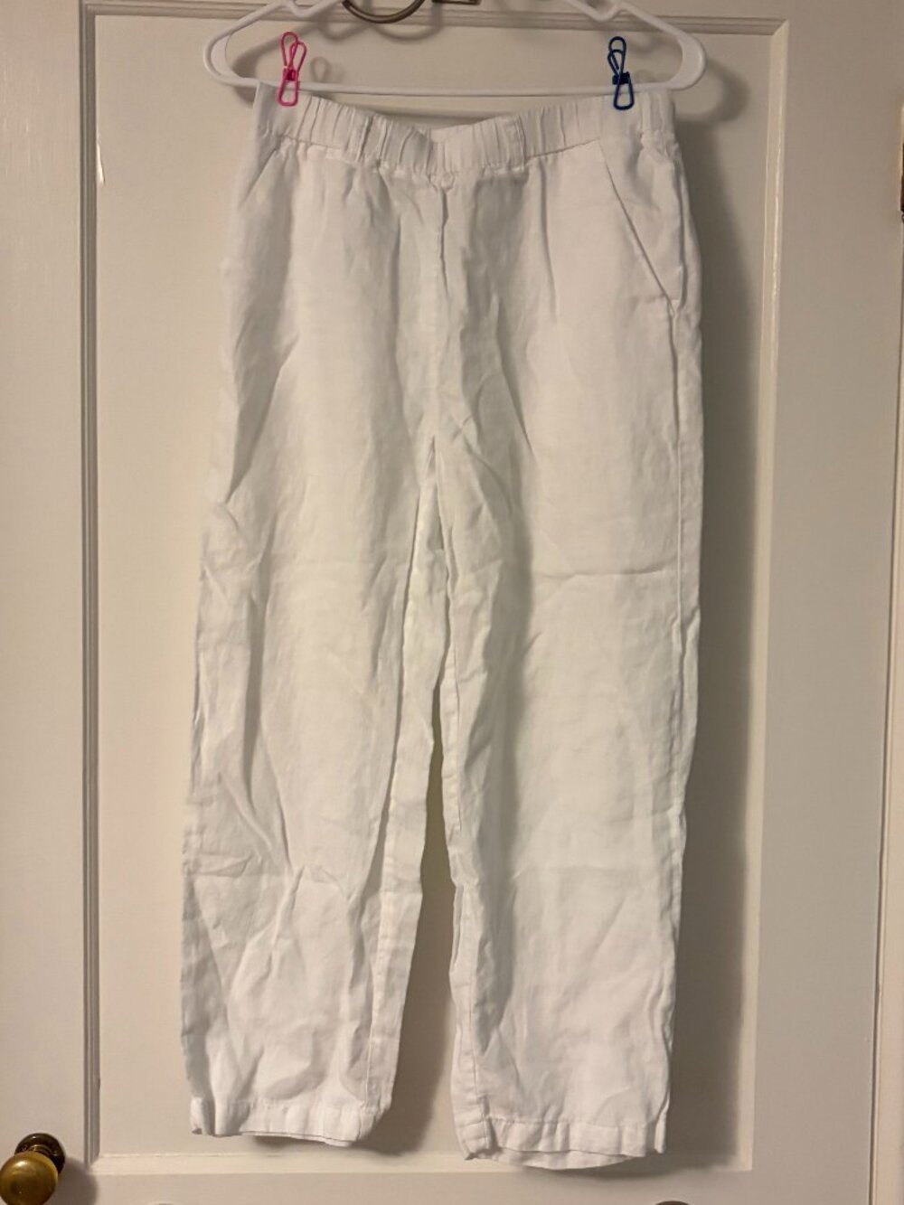 Quince White Cropped Linen-Blend Ankle Pants
